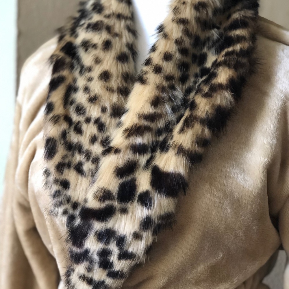 Adrienne Landau plush bathrobe with cheetah print